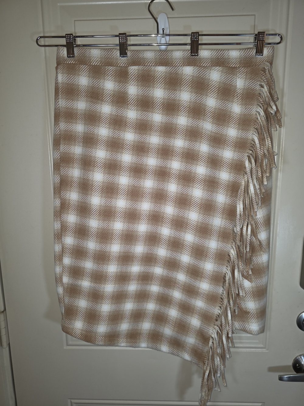 Time and Tru Plaid Fringed Faux Wrap Skirt Midi Skirt Brown & Cream XL - Picture 6 of 7